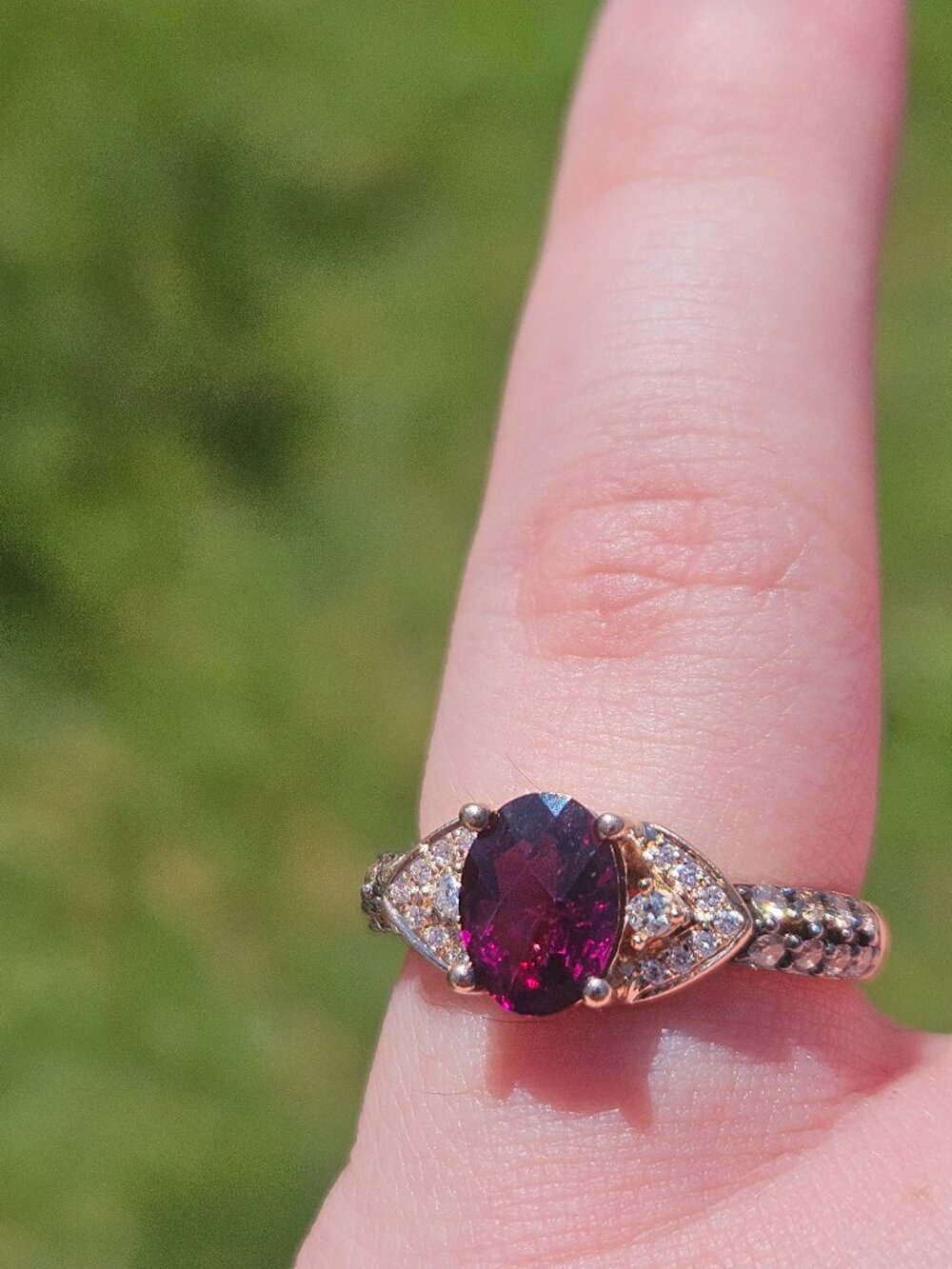 LeVian 14K Rose Gold Rhodolite Garnet & Diamond Cocktail Ring Size 6.75